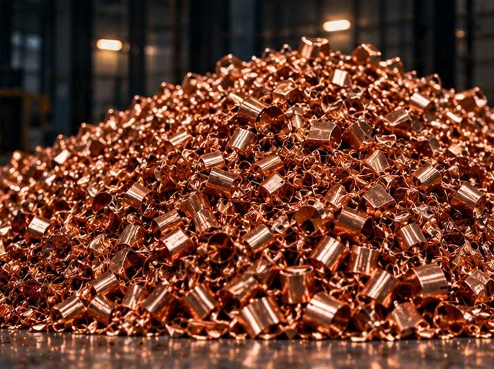 Pile of chopped high-purity copper scrap pieces