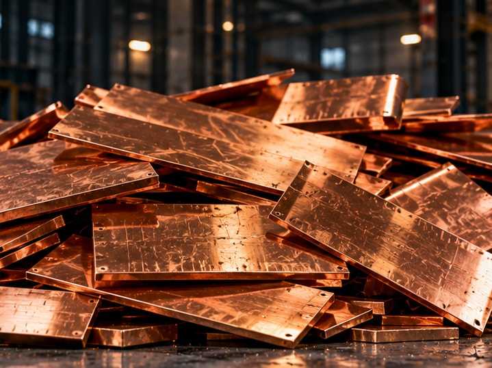Stack of flat copper plate scrap pieces